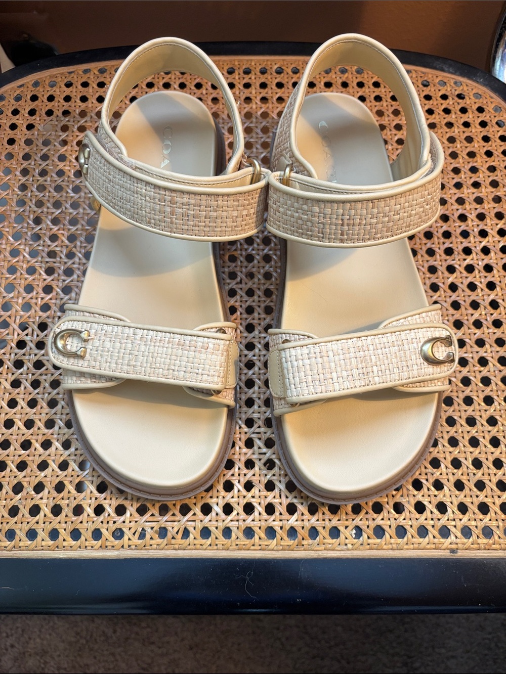 Coach Brynn Straw Woven Strap Sandals